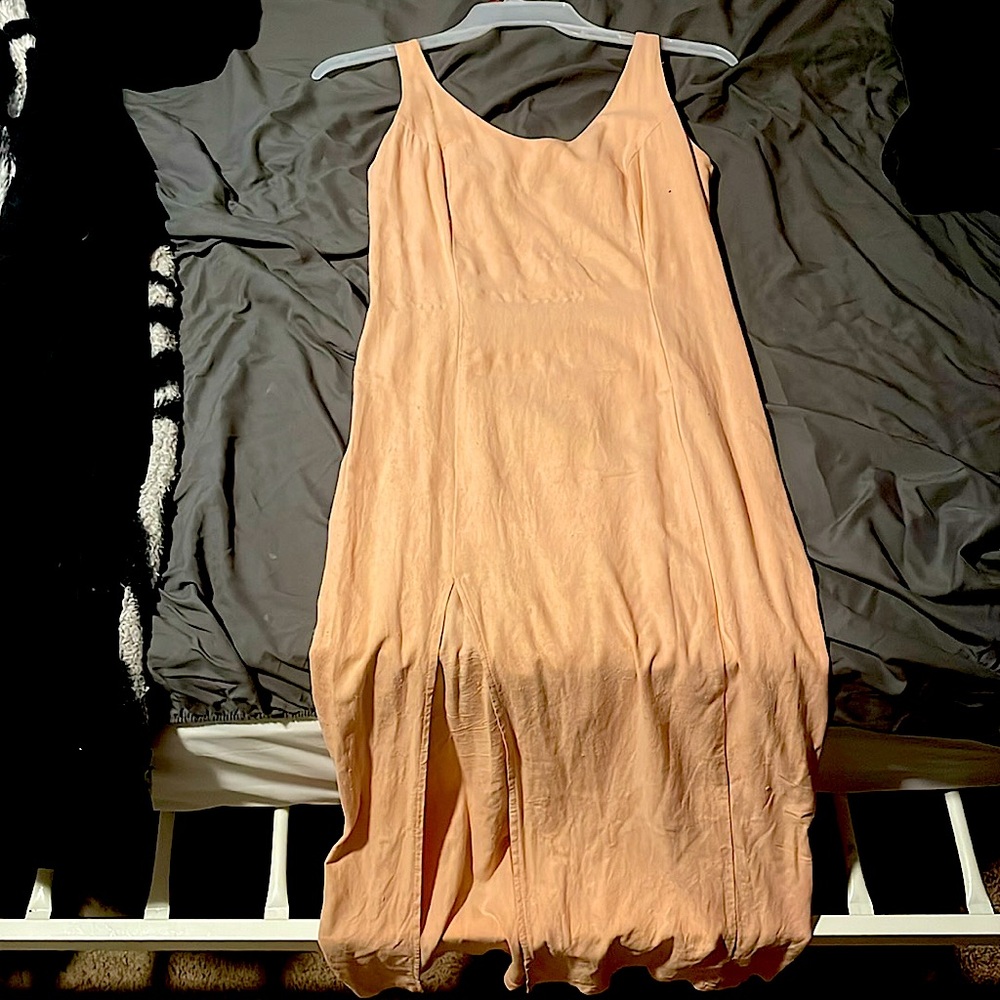 Zip-Up Salmon Knee Slit Tank Dress